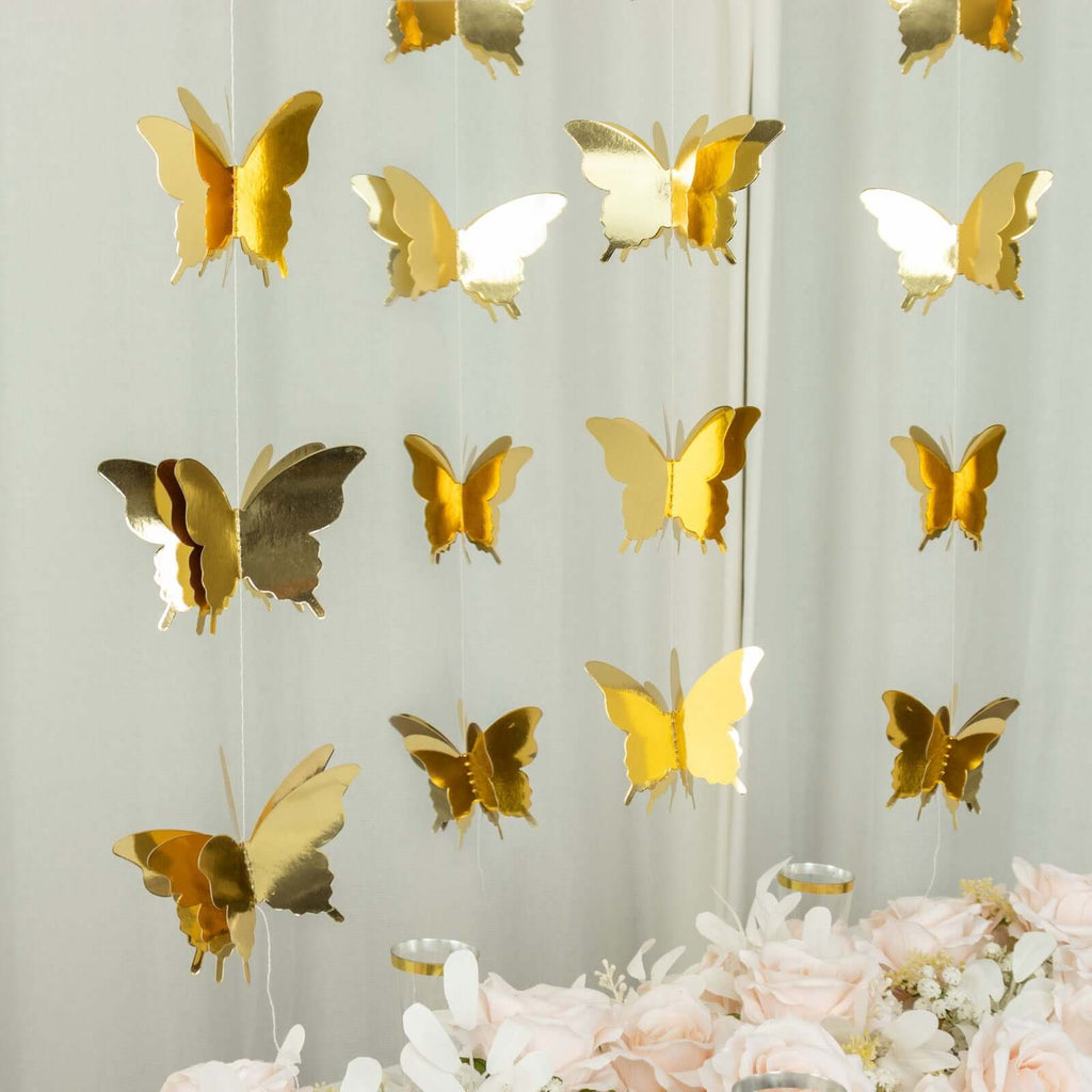 2 Pack 9ft Gold 3D Paper Butterfly Hanging Garland Streamers, Party String Banners - Bell Racket Store