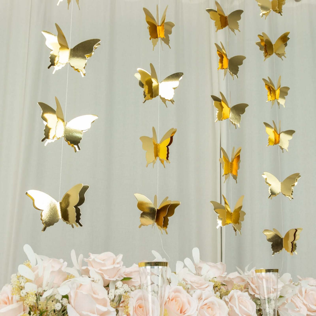 2 Pack 9ft Gold 3D Paper Butterfly Hanging Garland Streamers, Party String Banners - Bell Racket Store
