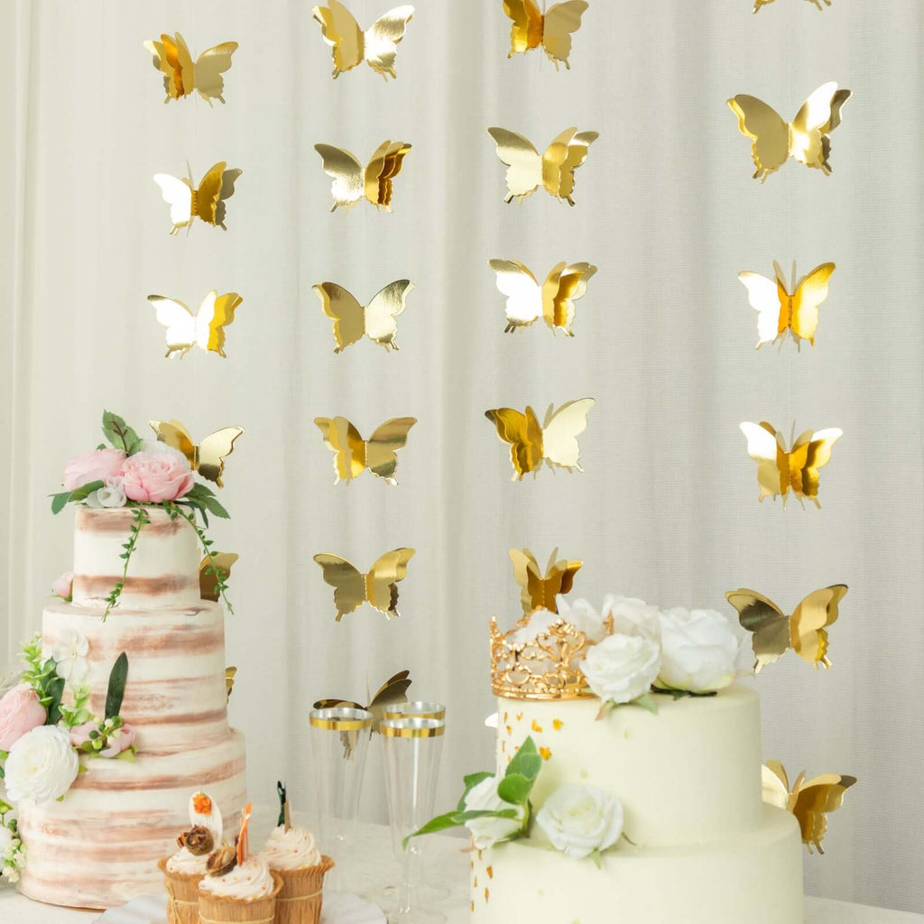2 Pack 9ft Gold 3D Paper Butterfly Hanging Garland Streamers, Party String Banners - Bell Racket Store