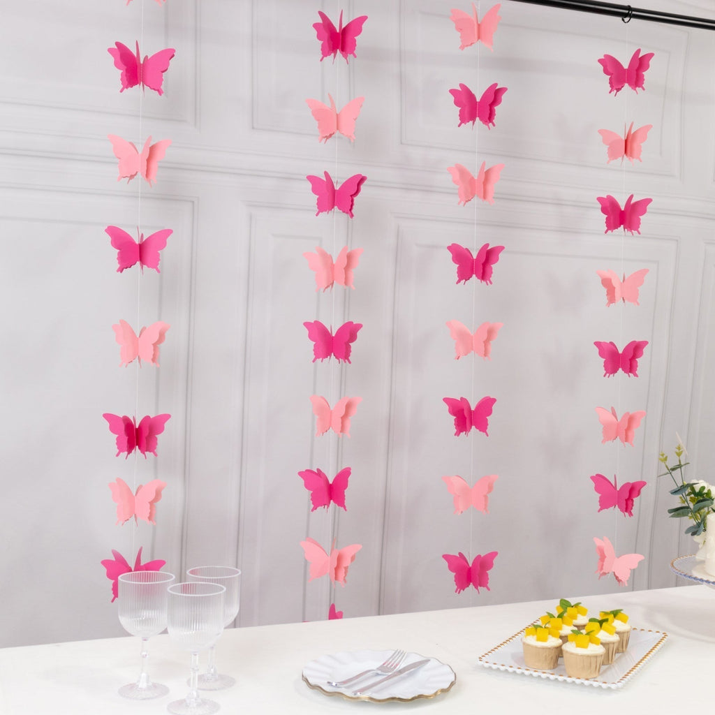2 Pack 9ft Pink 3D Paper Butterfly Hanging Garland Streamers, Party String Banners - Bell Racket Store