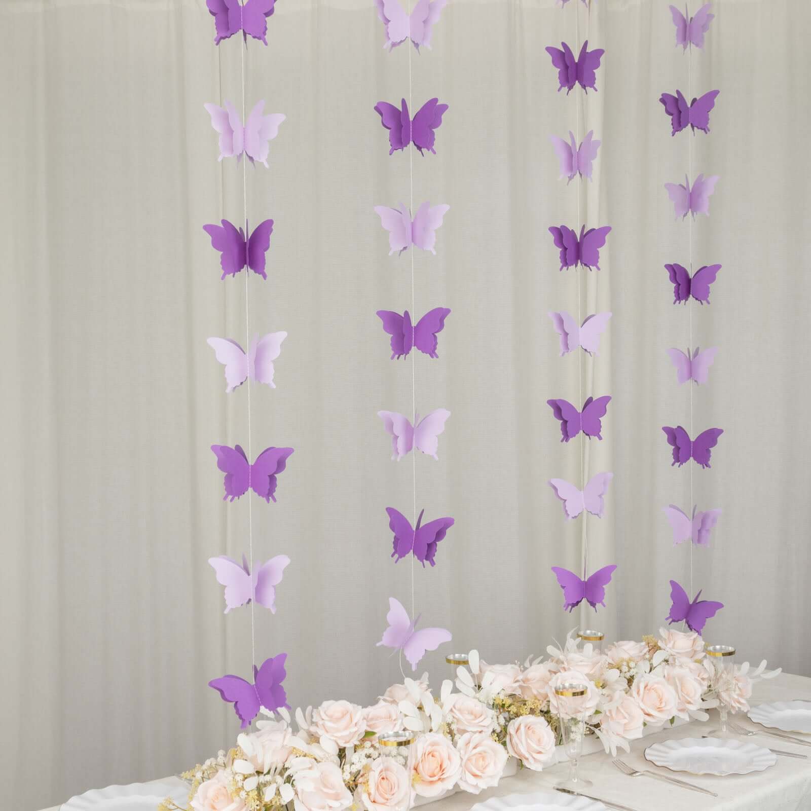 2 Pack 9ft Purple 3D Paper Butterfly Hanging Garland Streamers, Party String Banners - Bell Racket Store
