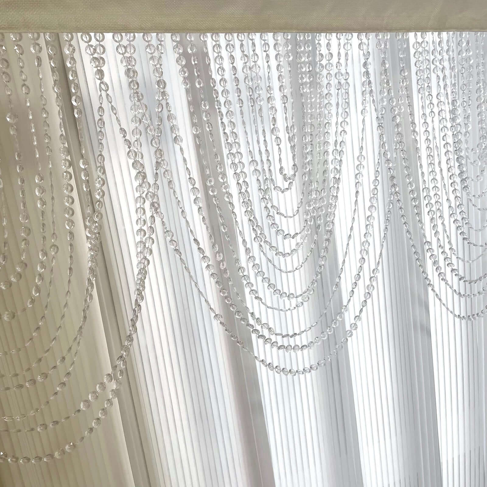 2 Pack Acrylic Crystal Beaded Curtain Valance with Polyester Rod Pocket, 23"x42" Triple Swag Diamond Cut Doorway Curtains - Bell Racket Store