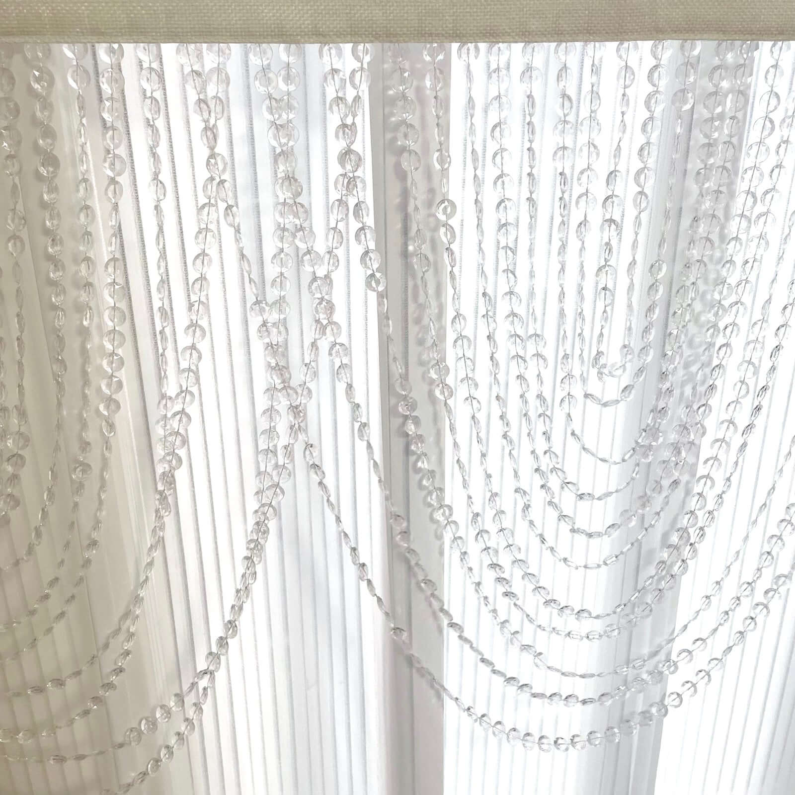 2 Pack Acrylic Crystal Beaded Curtain Valance with Polyester Rod Pocket, 23"x42" Triple Swag Diamond Cut Doorway Curtains - Bell Racket Store