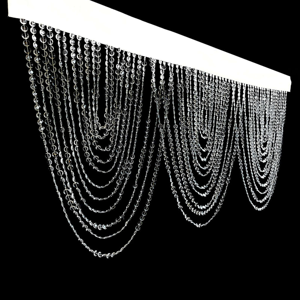 2 Pack Acrylic Crystal Beaded Curtain Valance with Polyester Rod Pocket, 23"x42" Triple Swag Diamond Cut Doorway Curtains - Bell Racket Store