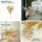 2 - Pack Artificial Fern Leaf Branches Metallic Gold - Faux Decorative Bouquets for Glamorous Centerpiece Backdrop & Floral Decor 21" - Bell Racket Store
