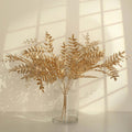2 - Pack Artificial Fern Leaf Branches Metallic Gold - Faux Decorative Bouquets for Glamorous Centerpiece Backdrop & Floral Decor 21" - Bell Racket Store