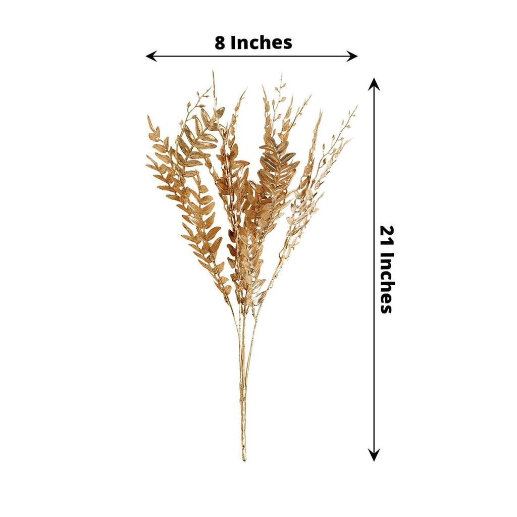 2 - Pack Artificial Fern Leaf Branches Metallic Gold - Faux Decorative Bouquets for Glamorous Centerpiece Backdrop & Floral Decor 21" - Bell Racket Store