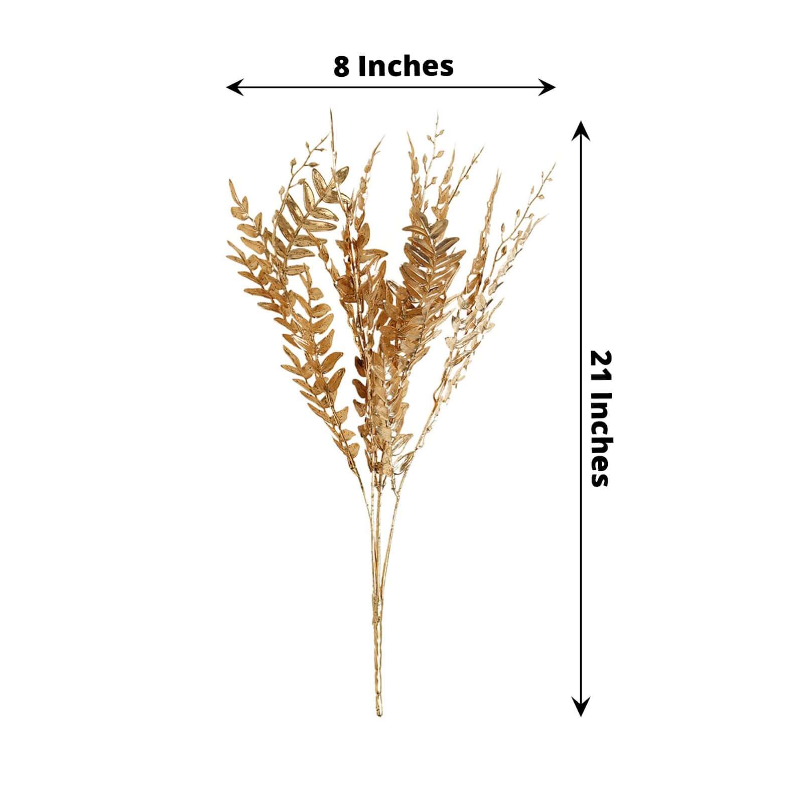 2 - Pack Artificial Fern Leaf Branches Metallic Gold - Faux Decorative Bouquets for Glamorous Centerpiece Backdrop & Floral Decor 21" - Bell Racket Store