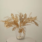 2 - Pack Artificial Fern Leaf Branches Metallic Gold - Faux Decorative Bouquets for Glamorous Centerpiece Backdrop & Floral Decor 21" - Bell Racket Store