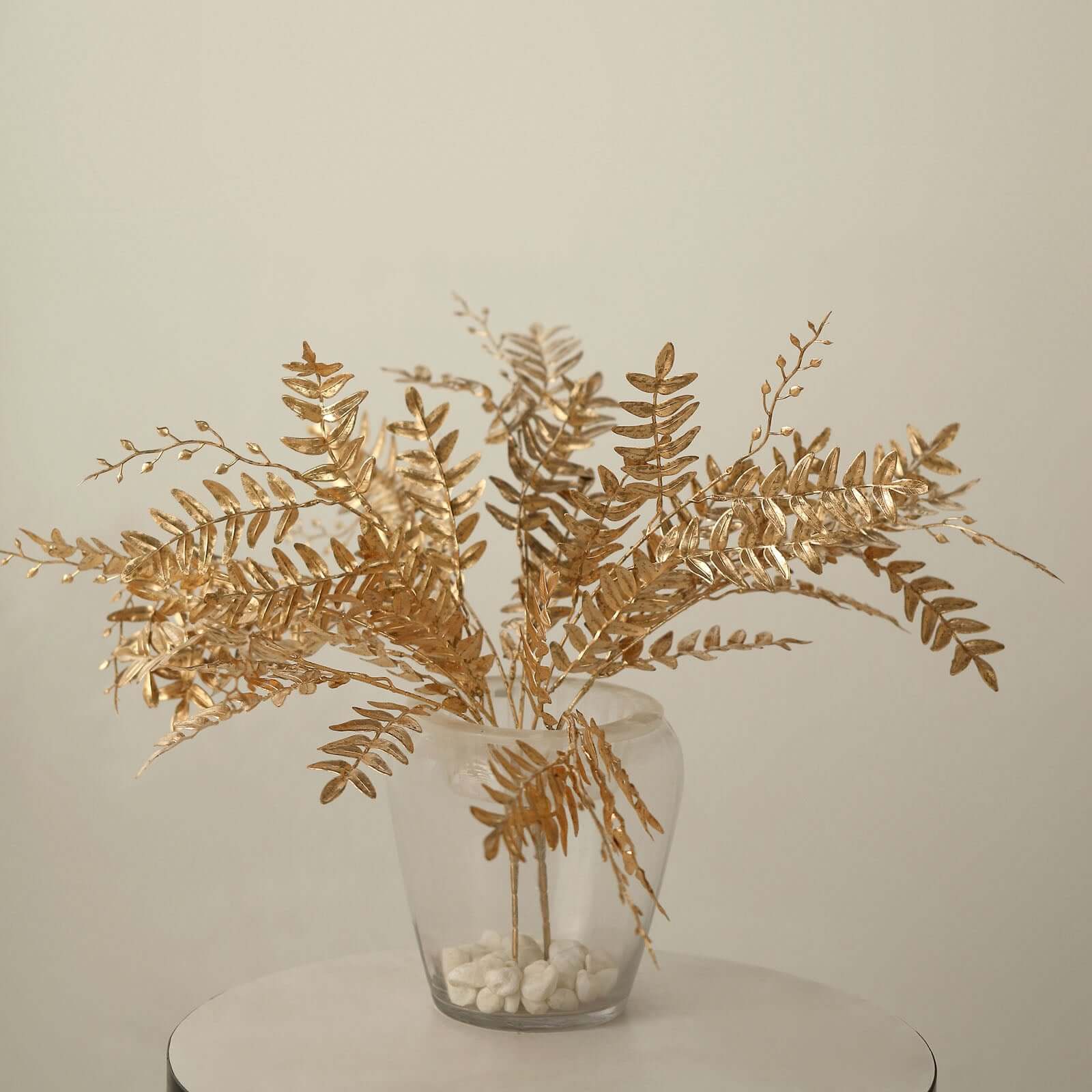 2 - Pack Artificial Fern Leaf Branches Metallic Gold - Faux Decorative Bouquets for Glamorous Centerpiece Backdrop & Floral Decor 21" - Bell Racket Store