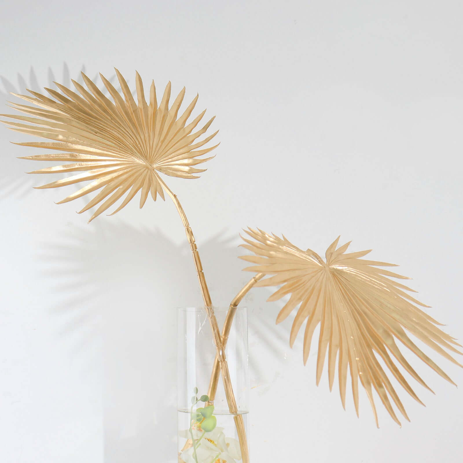 2 - Pack Artificial Palm Leaf Stems Metallic Gold - Glam Tropical Faux Plant Vase Filler Floral Backdrop Table Decor 34" - Bell Racket Store