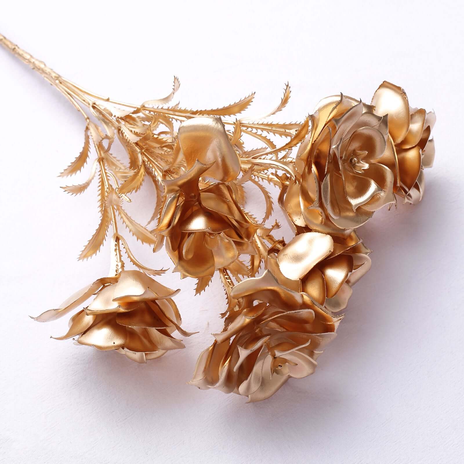 2 - Pack Artificial Rose Bloomed Flower Bouquet Metallic Gold - Lustrous Faux Floral Arrangement for Seasonal Displays & Luxurious Decor Themes 17" - Bell Racket Store