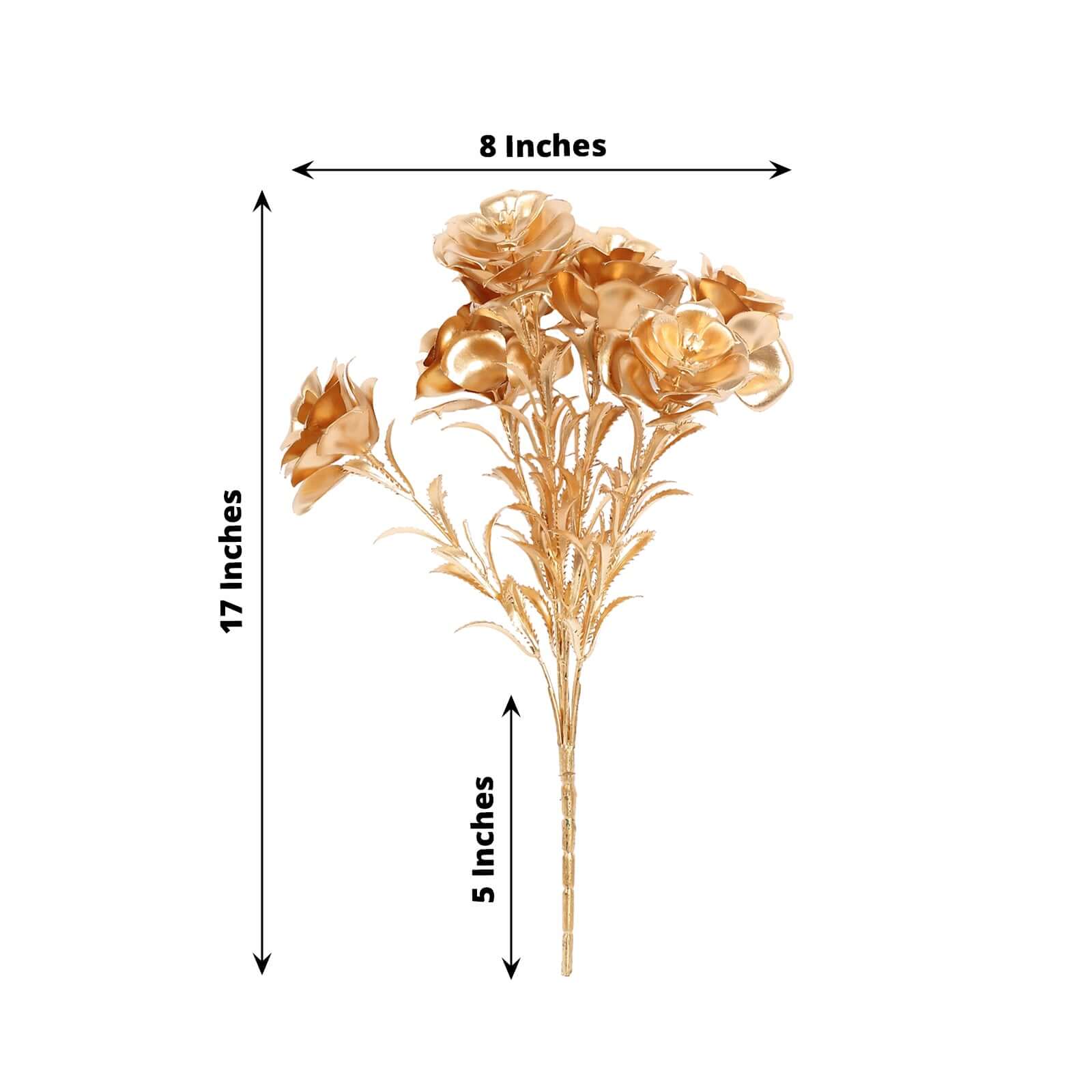 2 - Pack Artificial Rose Bloomed Flower Bouquet Metallic Gold - Lustrous Faux Floral Arrangement for Seasonal Displays & Luxurious Decor Themes 17" - Bell Racket Store