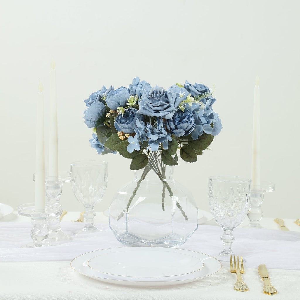 2 Pack Artificial Rose & Peony Floral Arrangements â€“ 12" Dusty Blue Silk Bouquets for Weddings & Home DÃ©cor - Bell Racket Store