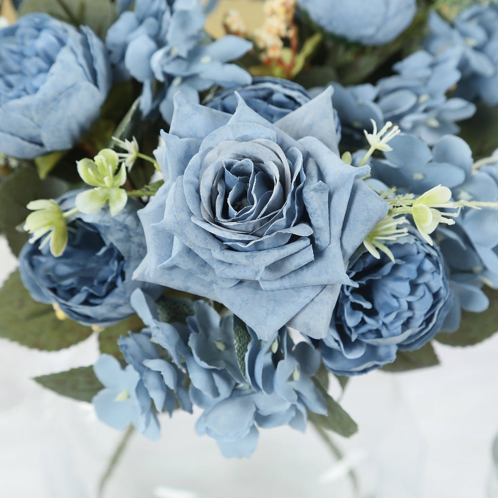 2 Pack Artificial Rose & Peony Floral Arrangements â€“ 12" Dusty Blue Silk Bouquets for Weddings & Home DÃ©cor - Bell Racket Store