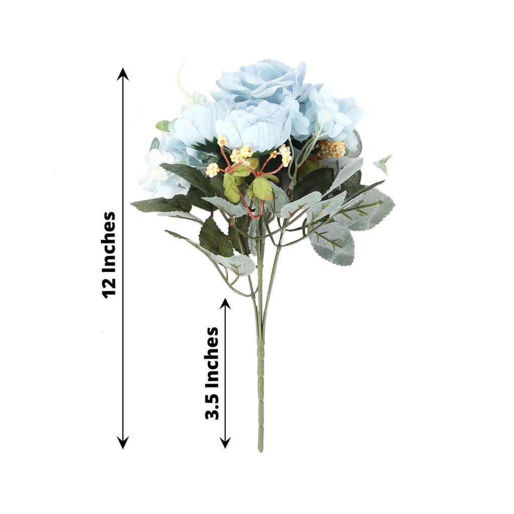 2 Pack Artificial Rose & Peony Floral Arrangements â€“ 12" Light Blue Silk Bouquets for Weddings & Home DÃ©cor - Bell Racket Store