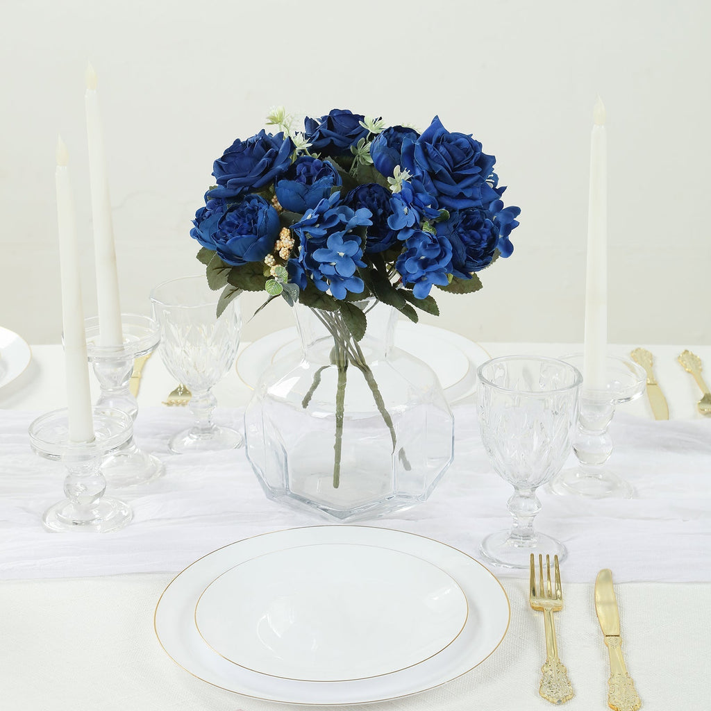 2 Pack Artificial Rose & Peony Floral Arrangements â€“ 12" Navy Blue Silk Bouquets for Weddings & Home DÃ©cor - Bell Racket Store