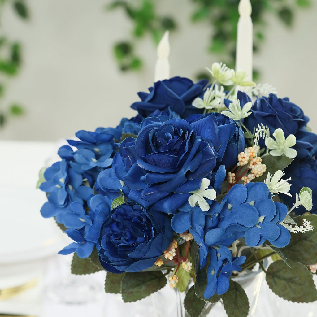 2 Pack Artificial Rose & Peony Floral Arrangements â€“ 12" Navy Blue Silk Bouquets for Weddings & Home DÃ©cor - Bell Racket Store
