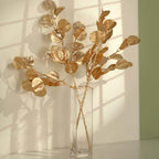 2 - Pack Artificial Round Eucalyptus Leaf Branches Metallic Gold - Lifelike Faux Stems for Modern Centerpieces & Floral Arrangements 27" - Bell Racket Store