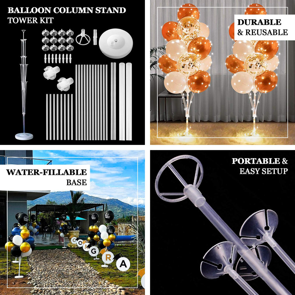 2 Pack Balloon Tower Kit for Floor Displays â€“ 4.5ft Sturdy Clear Balloon Column Stand with Water - Fillable Base - Bell Racket Store