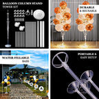 2 Pack Balloon Tower Kit for Floor Displays â€“ 4.5ft Sturdy Clear Balloon Column Stand with Water - Fillable Base - Bell Racket Store