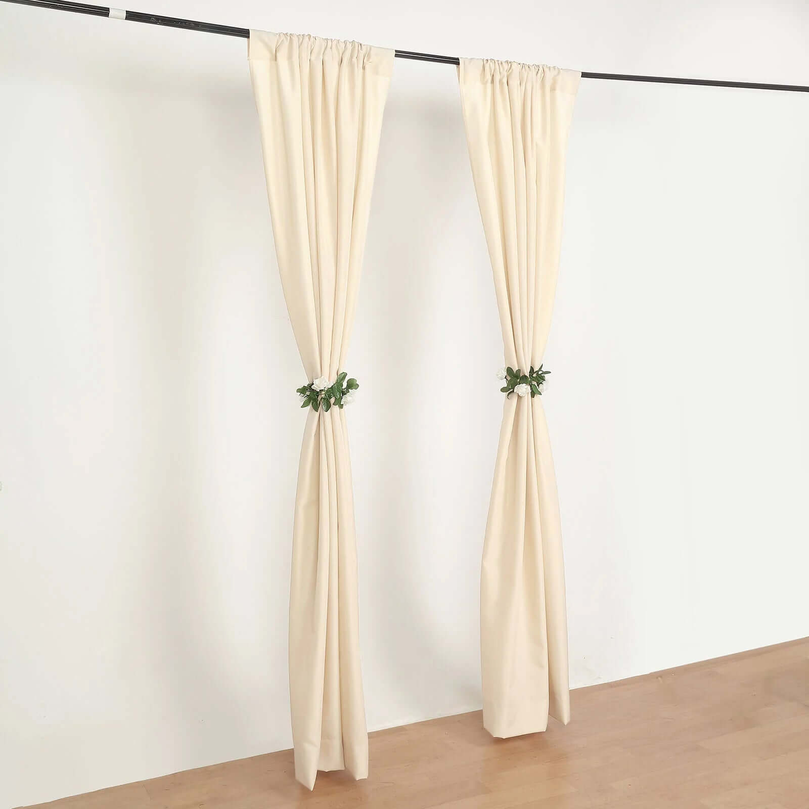 2 Pack Beige Polyester Event Curtain Drapes, 10ftx8ft Backdrop Event Panels With Rod Pockets 130 GSM - Bell Racket Store