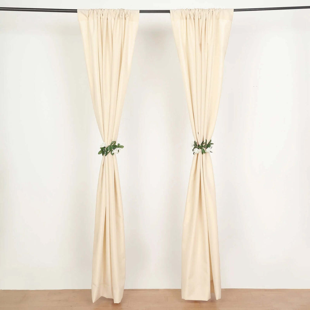 2 Pack Beige Polyester Event Curtain Drapes, 10ftx8ft Backdrop Event Panels With Rod Pockets 130 GSM - Bell Racket Store