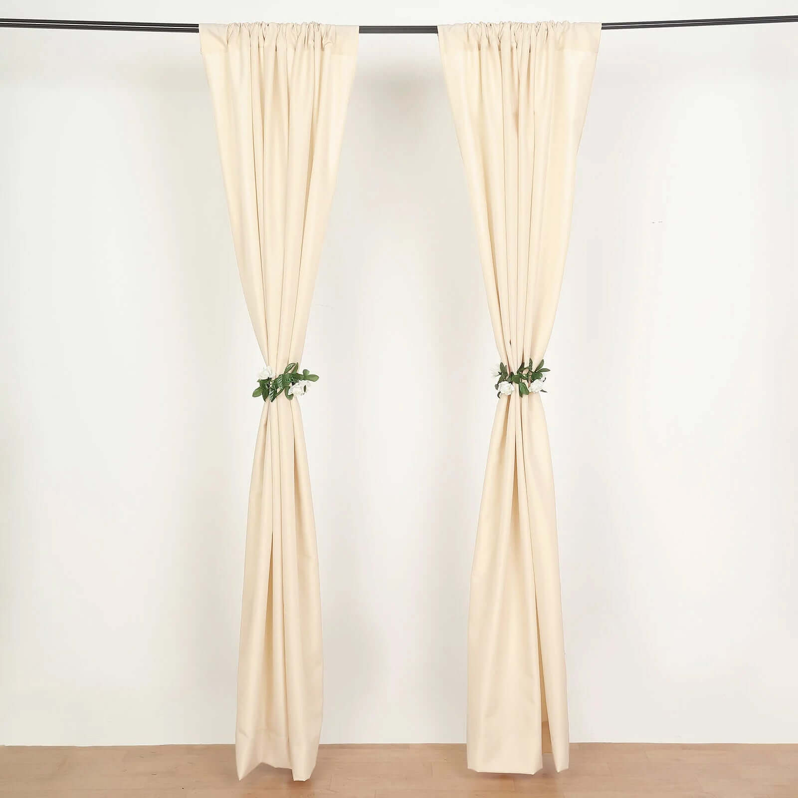 2 Pack Beige Polyester Event Curtain Drapes, 10ftx8ft Backdrop Event Panels With Rod Pockets 130 GSM - Bell Racket Store