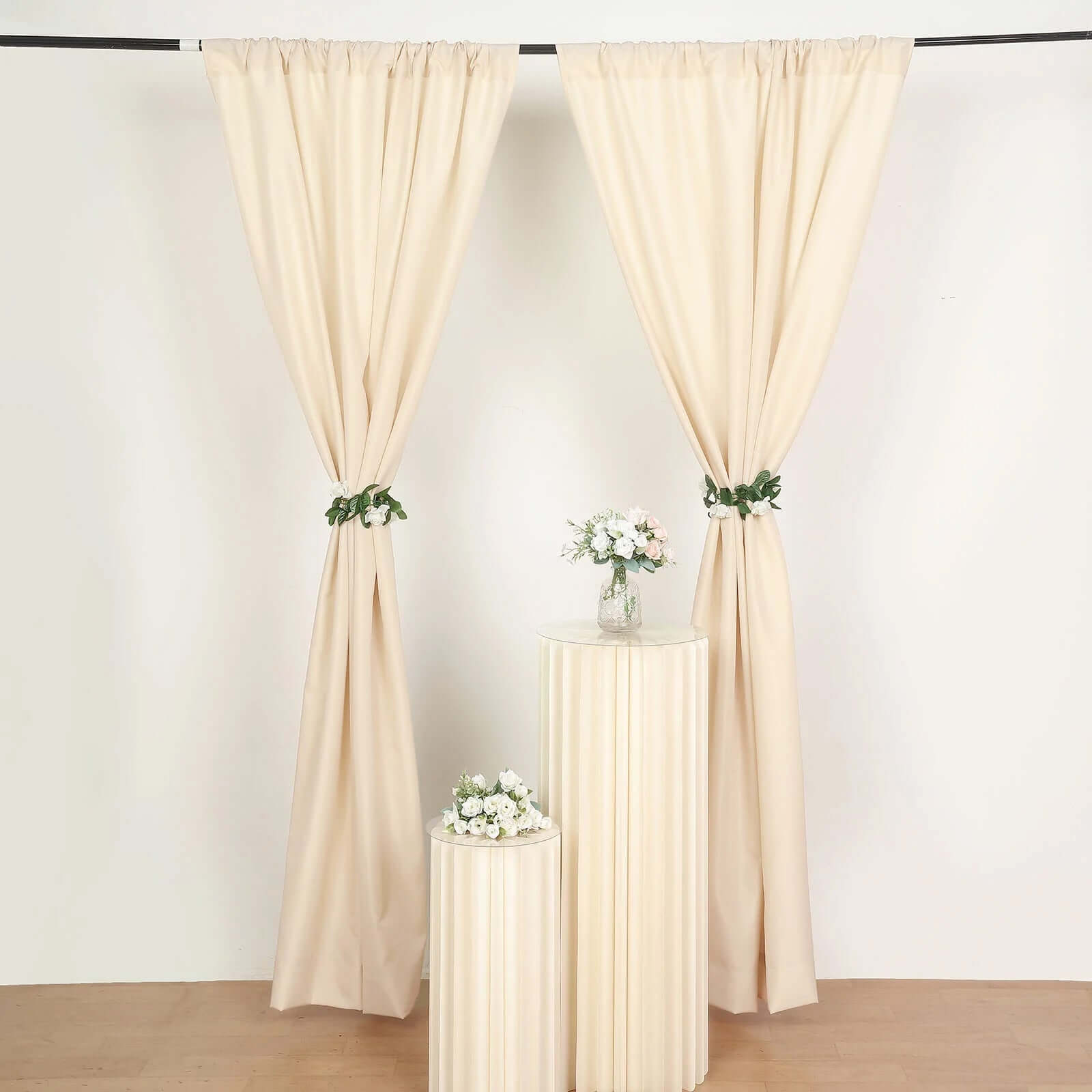 2 Pack Beige Polyester Event Curtain Drapes, 10ftx8ft Backdrop Event Panels With Rod Pockets 130 GSM - Bell Racket Store