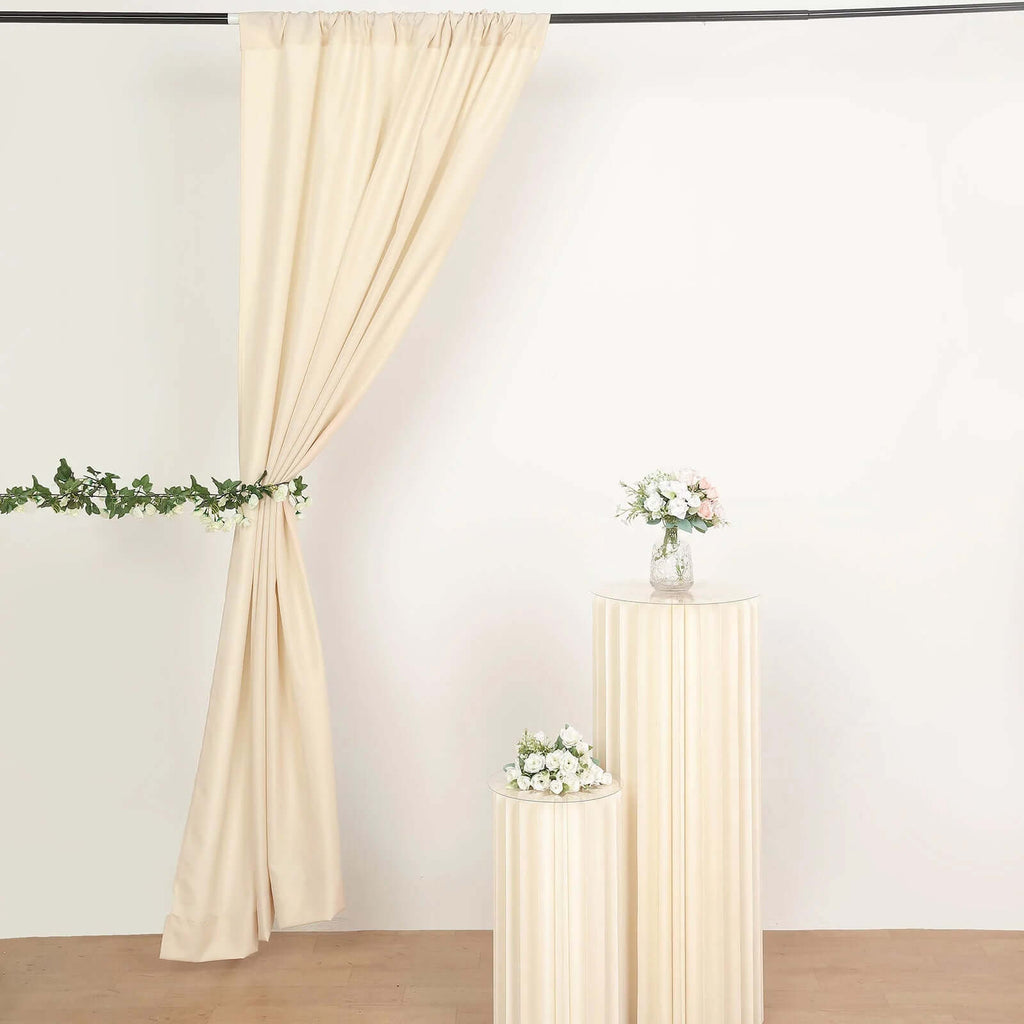 2 Pack Beige Polyester Event Curtain Drapes, 10ftx8ft Backdrop Event Panels With Rod Pockets 130 GSM - Bell Racket Store