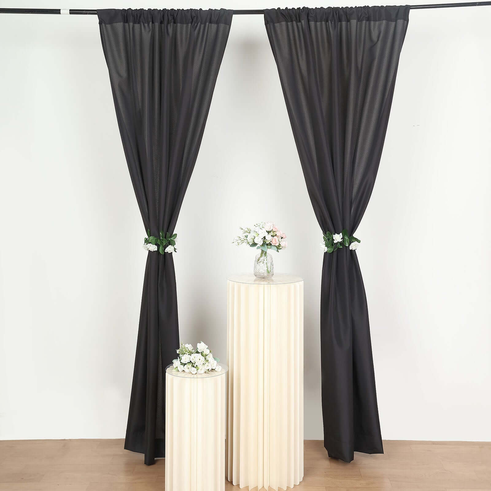 2 Pack Black Polyester Event Curtain Drapes, 10ftx8ft Backdrop Event Panels With Rod Pockets 130 GSM - Bell Racket Store