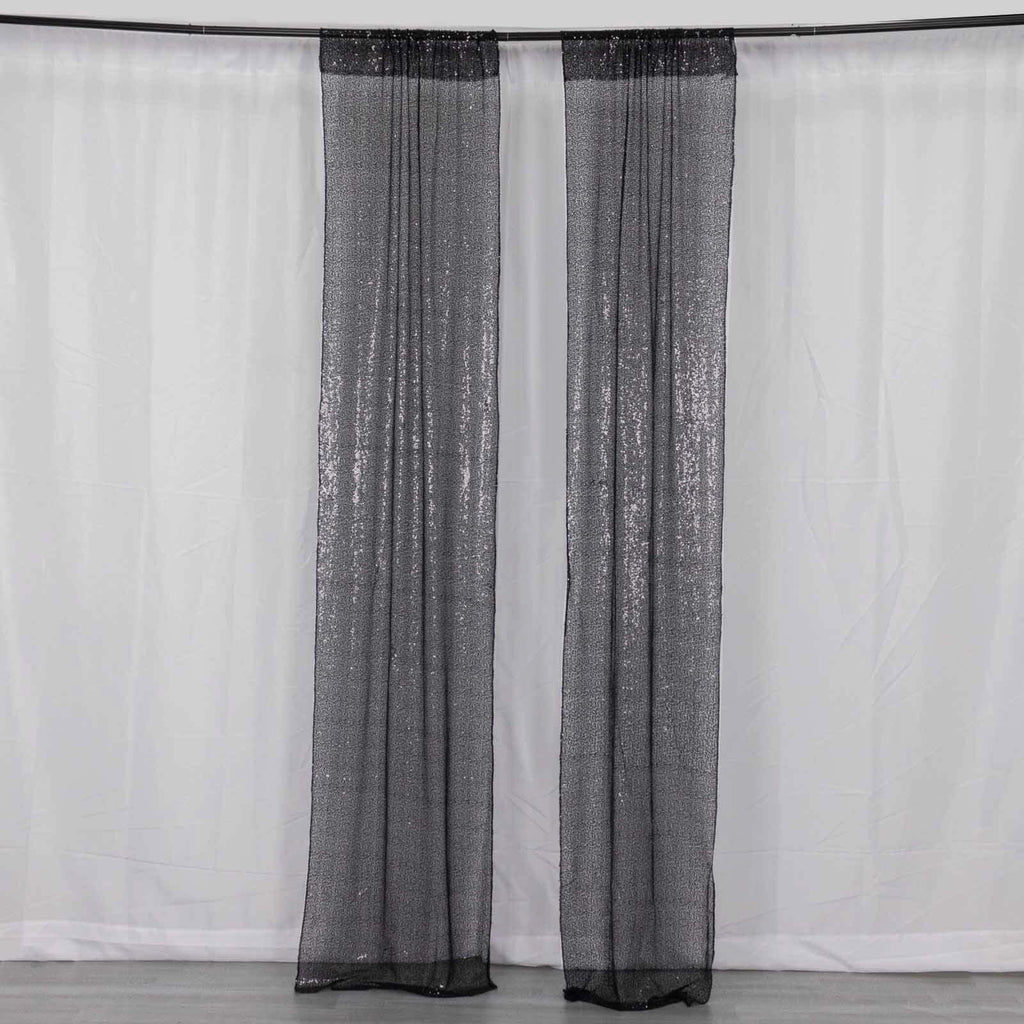 2 Pack Black Sequin Event Curtain Drapes with Rod Pockets, Seamless Backdrop Event Panels - 8ftx2ft - Bell Racket Store
