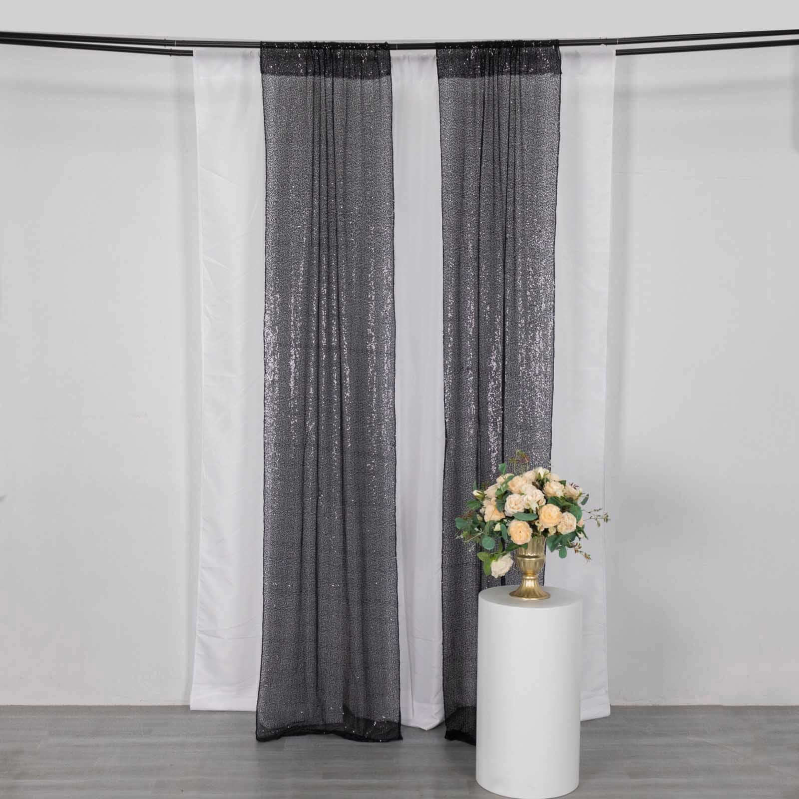 2 Pack Black Sequin Event Curtain Drapes with Rod Pockets, Seamless Backdrop Event Panels - 8ftx2ft - Bell Racket Store