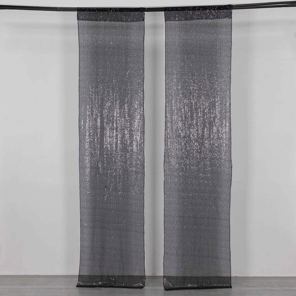 2 Pack Black Sequin Event Curtain Drapes with Rod Pockets, Seamless Backdrop Event Panels - 8ftx2ft - Bell Racket Store