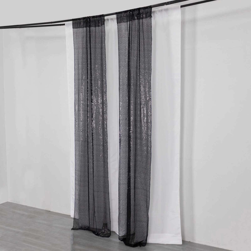 2 Pack Black Sequin Event Curtain Drapes with Rod Pockets, Seamless Backdrop Event Panels - 8ftx2ft - Bell Racket Store