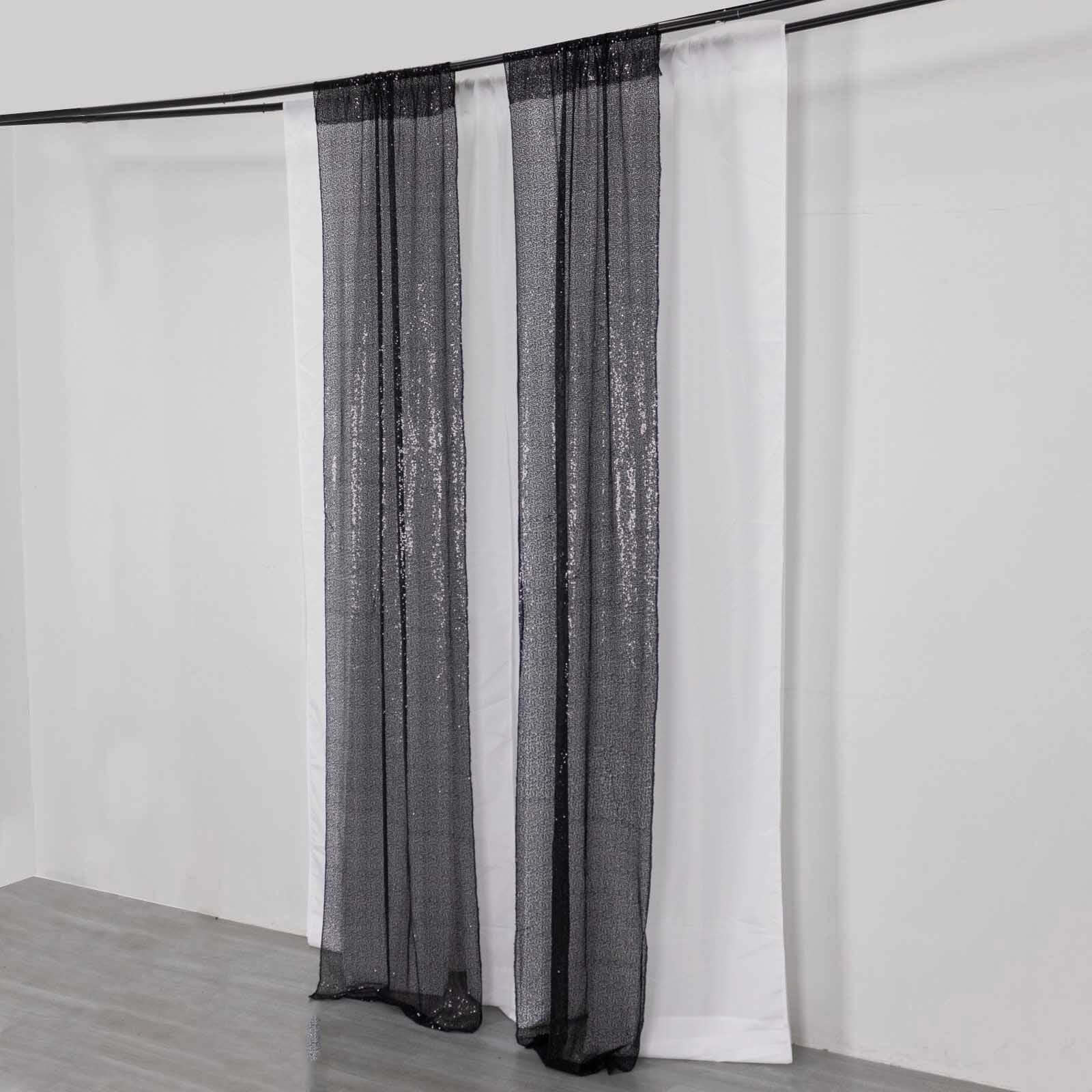 2 Pack Black Sequin Event Curtain Drapes with Rod Pockets, Seamless Backdrop Event Panels - 8ftx2ft - Bell Racket Store
