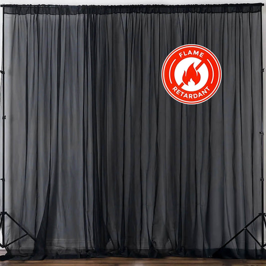 2 Pack Black Sheer Chiffon Event Curtain Drapes, Durable Flame Resistant Organza Backdrop Event Panels With Rod Pockets - 10ftx10ft - NestOCart