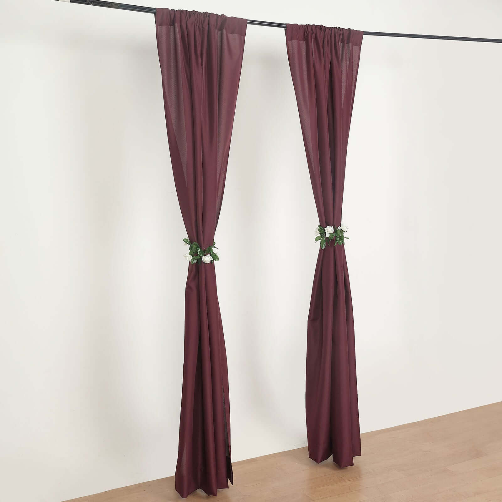 2 Pack Burgundy Polyester Event Curtain Drapes, 10ftx8ft Backdrop Event Panels With Rod Pockets 130 GSM - Bell Racket Store