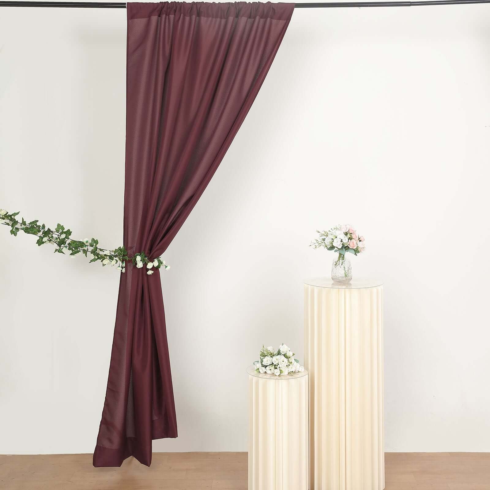 2 Pack Burgundy Polyester Event Curtain Drapes, 10ftx8ft Backdrop Event Panels With Rod Pockets 130 GSM - Bell Racket Store