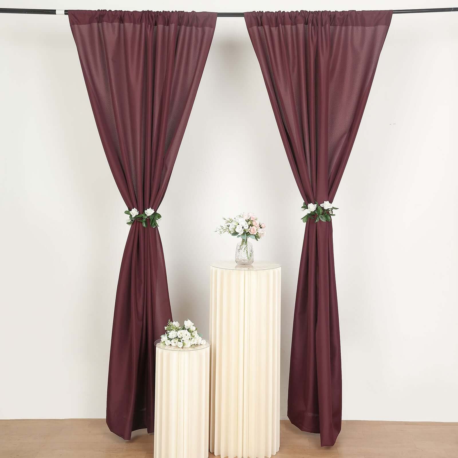 2 Pack Burgundy Polyester Event Curtain Drapes, 10ftx8ft Backdrop Event Panels With Rod Pockets 130 GSM - Bell Racket Store