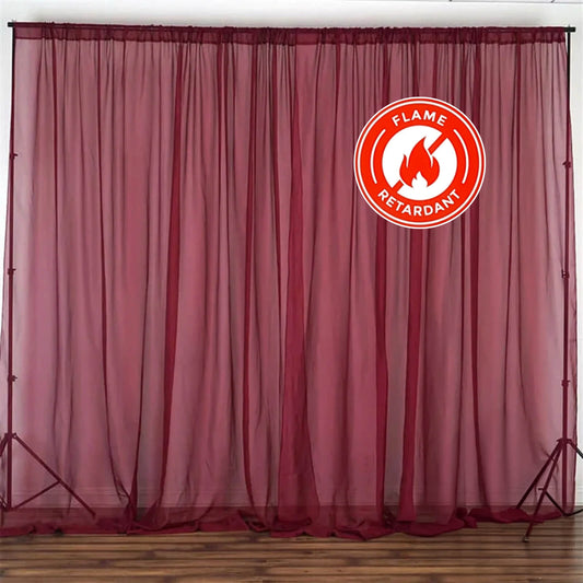 2 Pack Burgundy Sheer Chiffon Event Curtain Drapes, Durable Flame Resistant Organza Backdrop Event Panels With Rod Pockets - 10ftx10ft - NestOCart