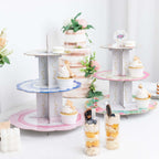 2 - Pack Cardboard Round Cupcake Stand Assorted Floral Design - 3 - Tier Reusable Dessert Display Pedestal With Scalloped Edges for Garden - Themed Celebrations 14" - Bell Racket Store