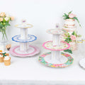 2 - Pack Cardboard Round Cupcake Stand Assorted Floral Design - 3 - Tier Reusable Dessert Display Pedestal With Scalloped Edges for Garden - Themed Celebrations 14" - Bell Racket Store