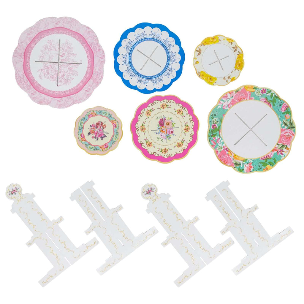 2 - Pack Cardboard Round Cupcake Stand Assorted Floral Design - 3 - Tier Reusable Dessert Display Pedestal With Scalloped Edges for Garden - Themed Celebrations 14" - Bell Racket Store