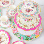 2 - Pack Cardboard Round Cupcake Stand Assorted Floral Design - 3 - Tier Reusable Dessert Display Pedestal With Scalloped Edges for Garden - Themed Celebrations 14" - Bell Racket Store