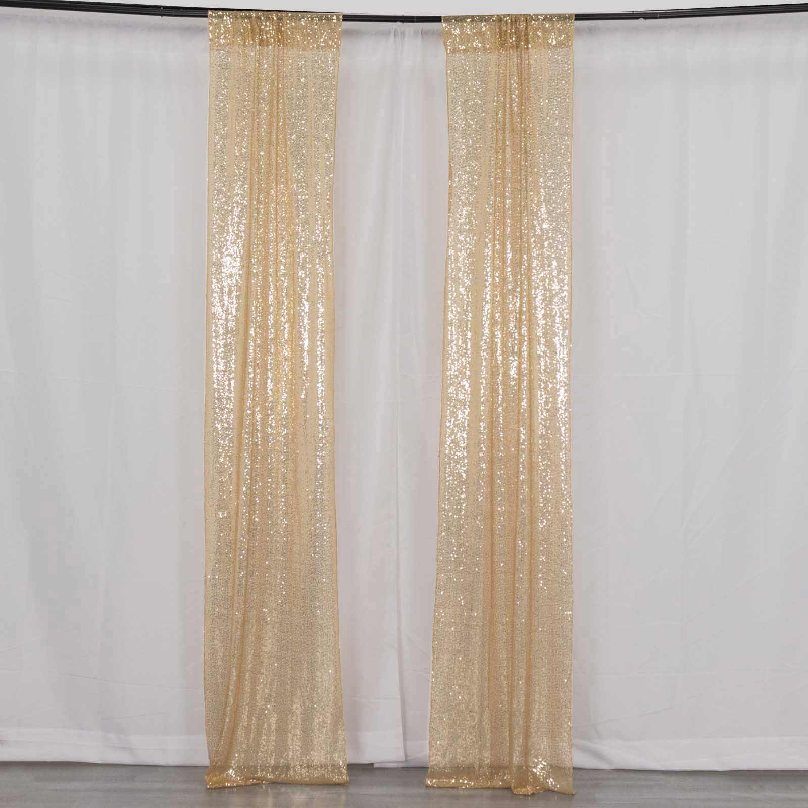 2 Pack Champagne Sequin Event Curtain Drapes with Rod Pockets, Seamless Backdrop Event Panels - 8ftx2ft - Bell Racket Store