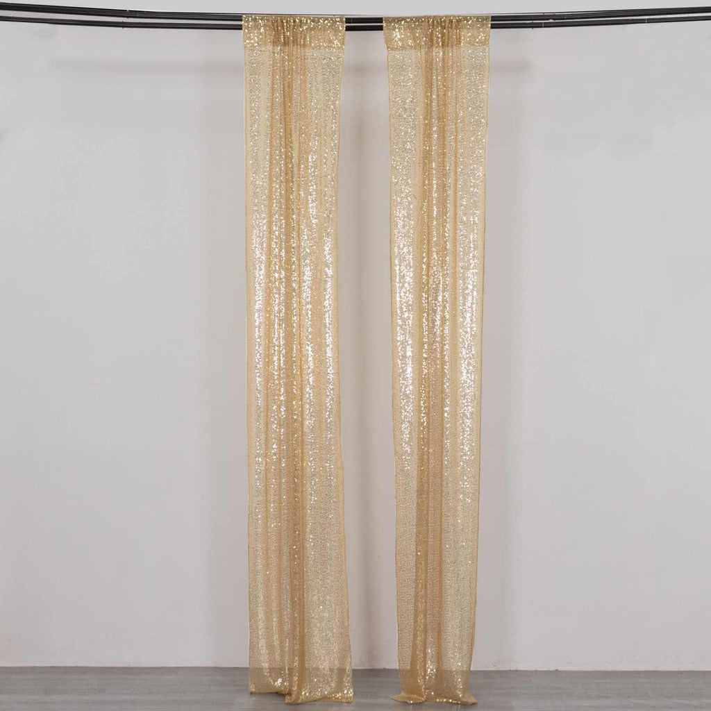 2 Pack Champagne Sequin Event Curtain Drapes with Rod Pockets, Seamless Backdrop Event Panels - 8ftx2ft - Bell Racket Store