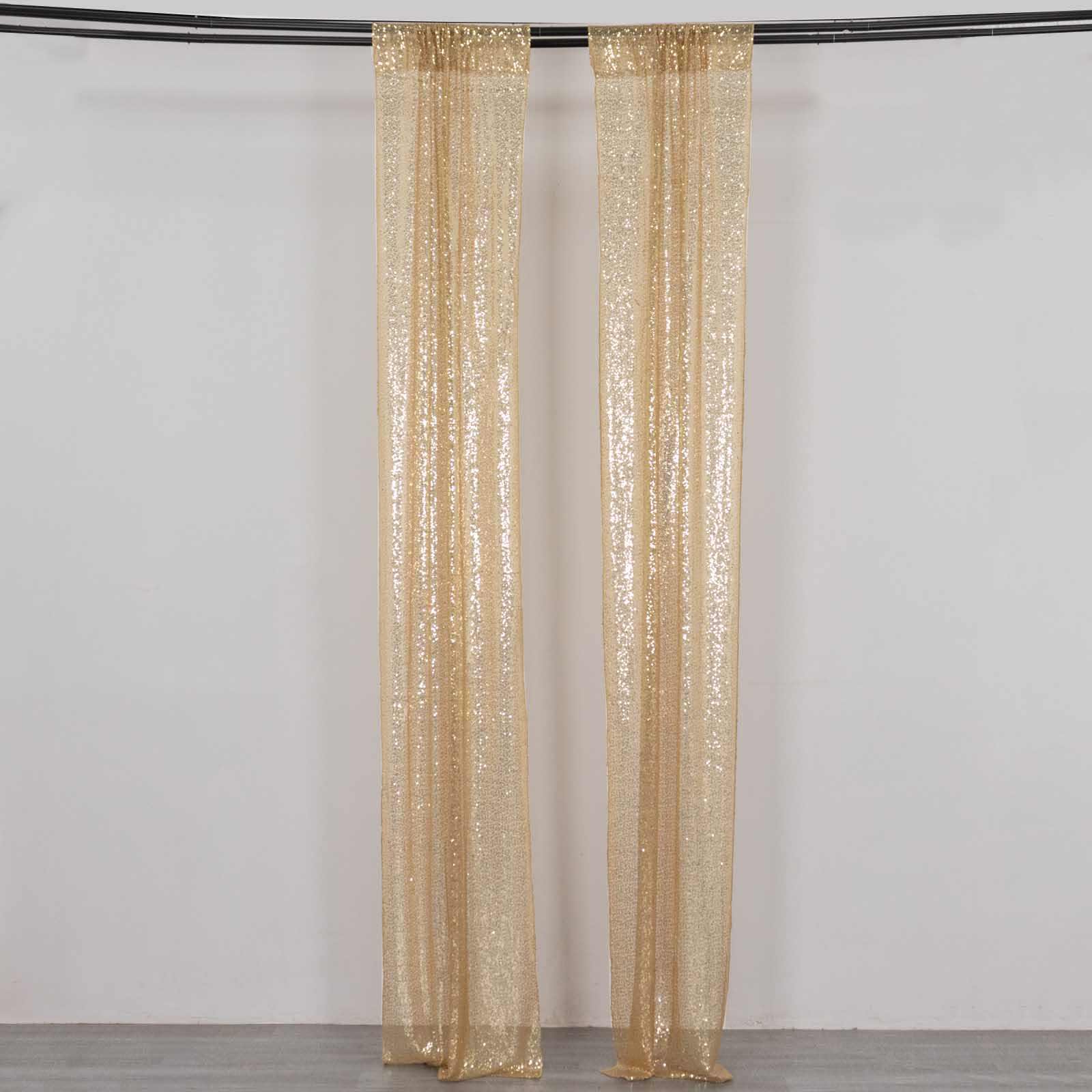 2 Pack Champagne Sequin Event Curtain Drapes with Rod Pockets, Seamless Backdrop Event Panels - 8ftx2ft - Bell Racket Store