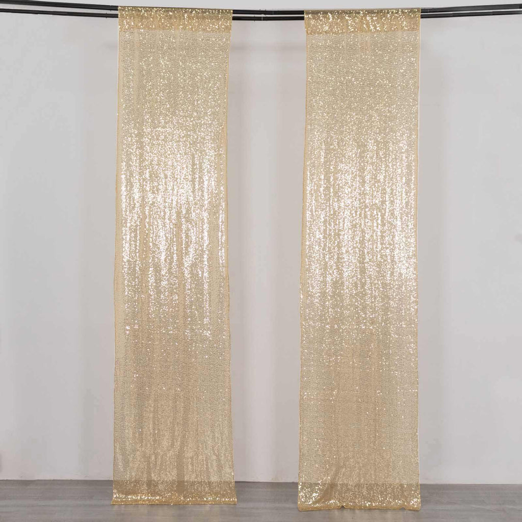 2 Pack Champagne Sequin Event Curtain Drapes with Rod Pockets, Seamless Backdrop Event Panels - 8ftx2ft - Bell Racket Store