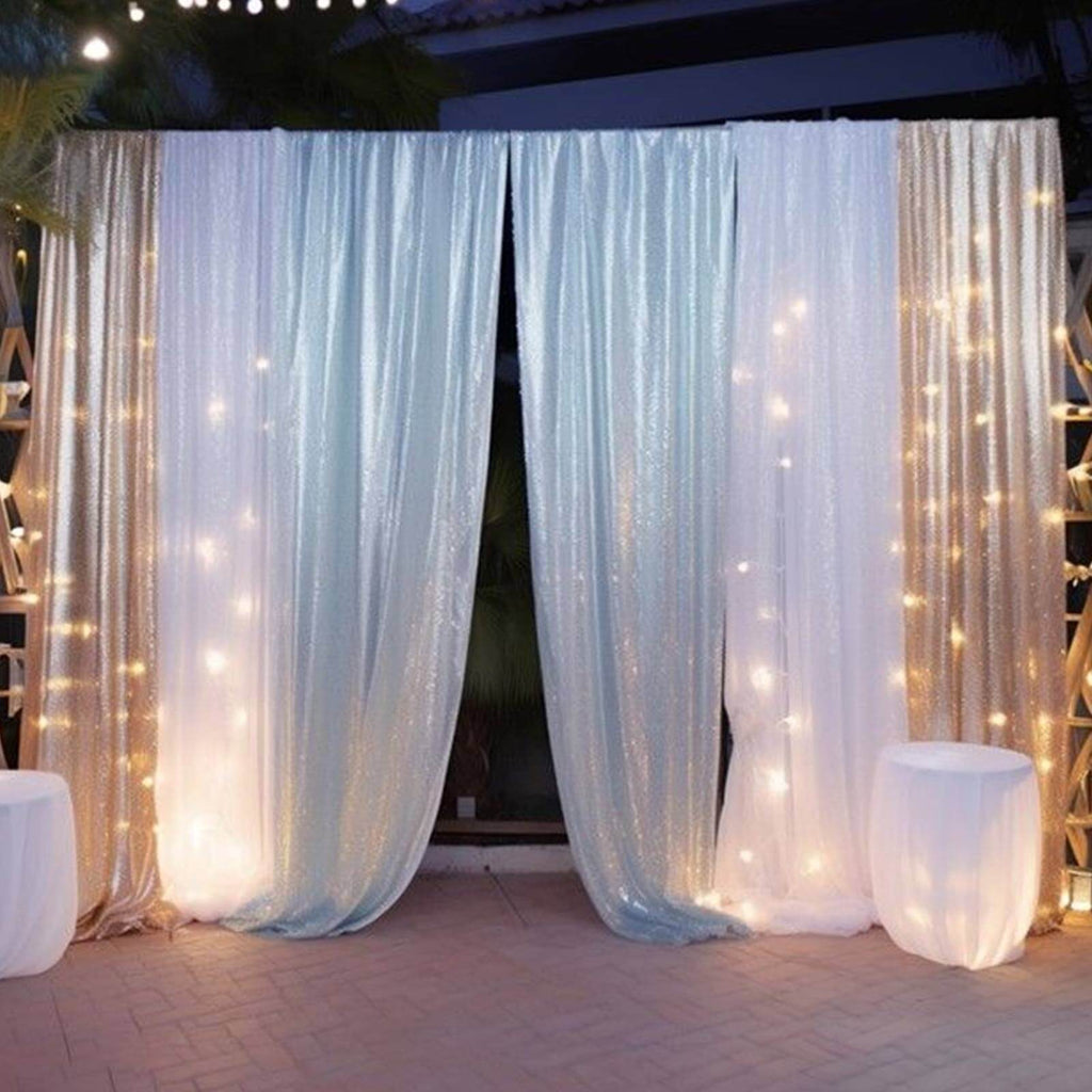 2 Pack Champagne Sequin Event Curtain Drapes with Rod Pockets, Seamless Backdrop Event Panels - 8ftx2ft - Bell Racket Store